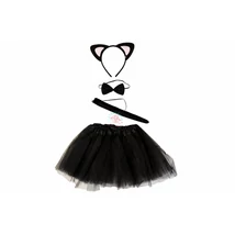  FEKETE CICA ,MACSKA FARSANGI  JELMEZ KISLÁNYOKNAK  4 részes cica jelmez szett CSILLOGÓS SZOKNYÁVAL