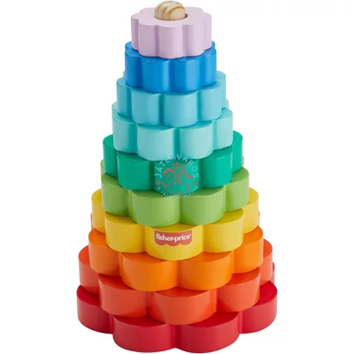 Fisher Price színes fa rakosgató torony készségfejlesztő játék 