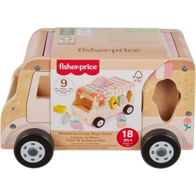 Fisher Price fagylaltos kocsi, fa formaválogató fejlesztő bébijáték