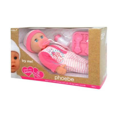 Puhatestű alvós szemű baba kiegészítőkkel 30 cm 